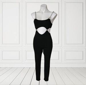 PosterGirl Black Cutout Jumpsuit with Chain Straps Medium